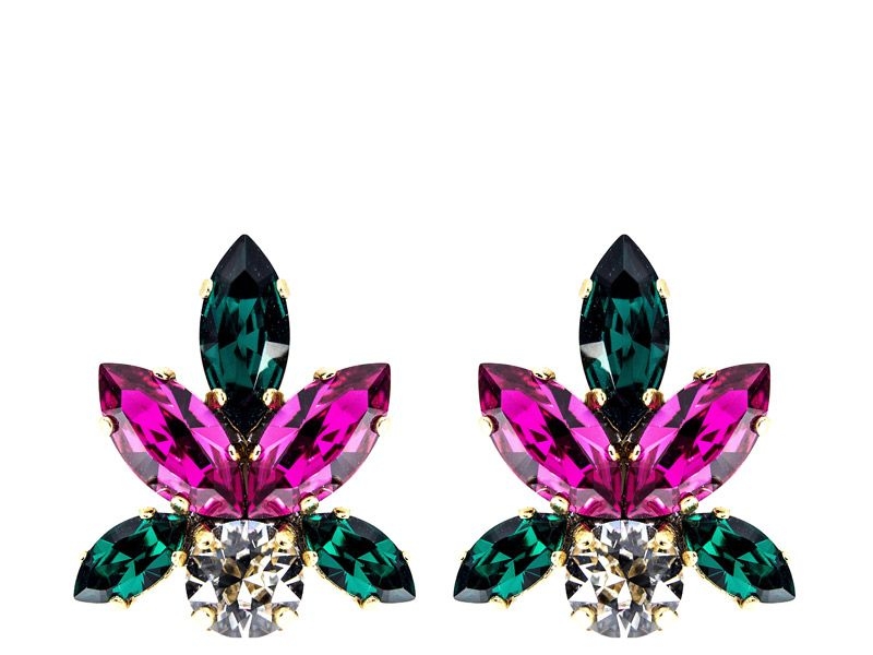 pendientes de cristales swarovski azul y fucsia y dorado para fiestas eventos bodas de legorburu en apparentia multicolor