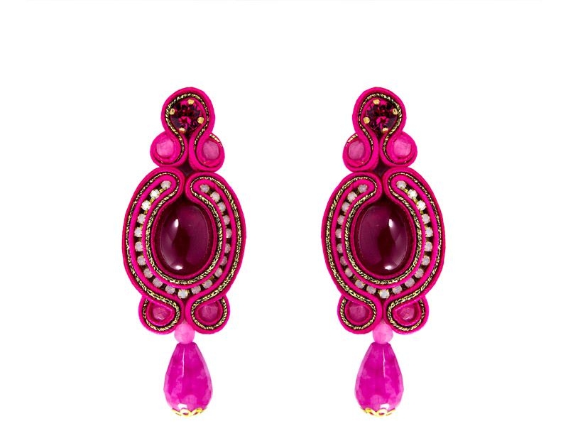 pendientes de strass y cristal fucsia