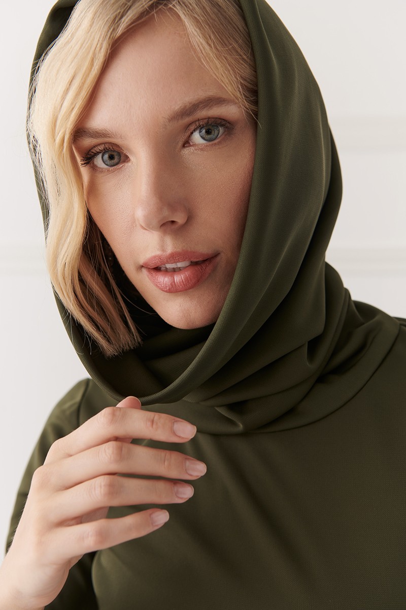 comprar online vestido de punto midi con cuello drapeado verde militar invitadas fiesta invierno