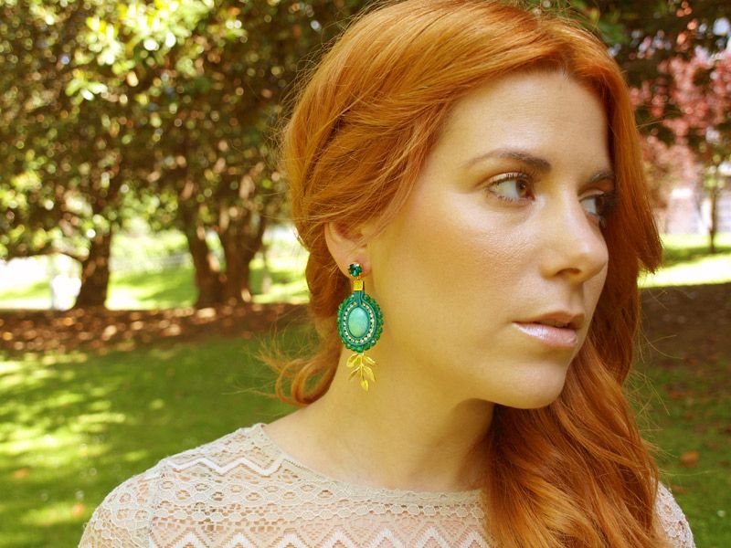 comprar online pendientes verde esmeralda largos de colgar para fiestas de legorburu en apparentia