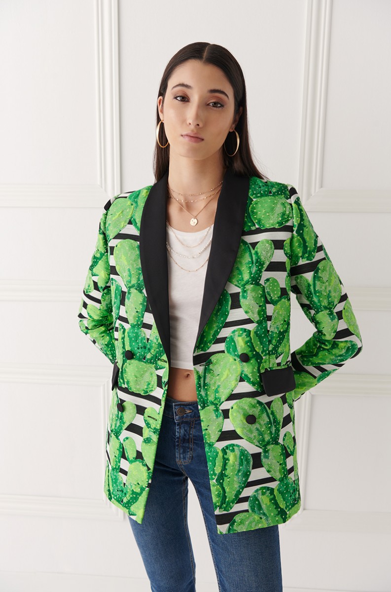 chaqueta oversize de jacquard estampada en tonos verde y negros comprar online comprar coleccion otono invierno tendencias 2023 apparentia