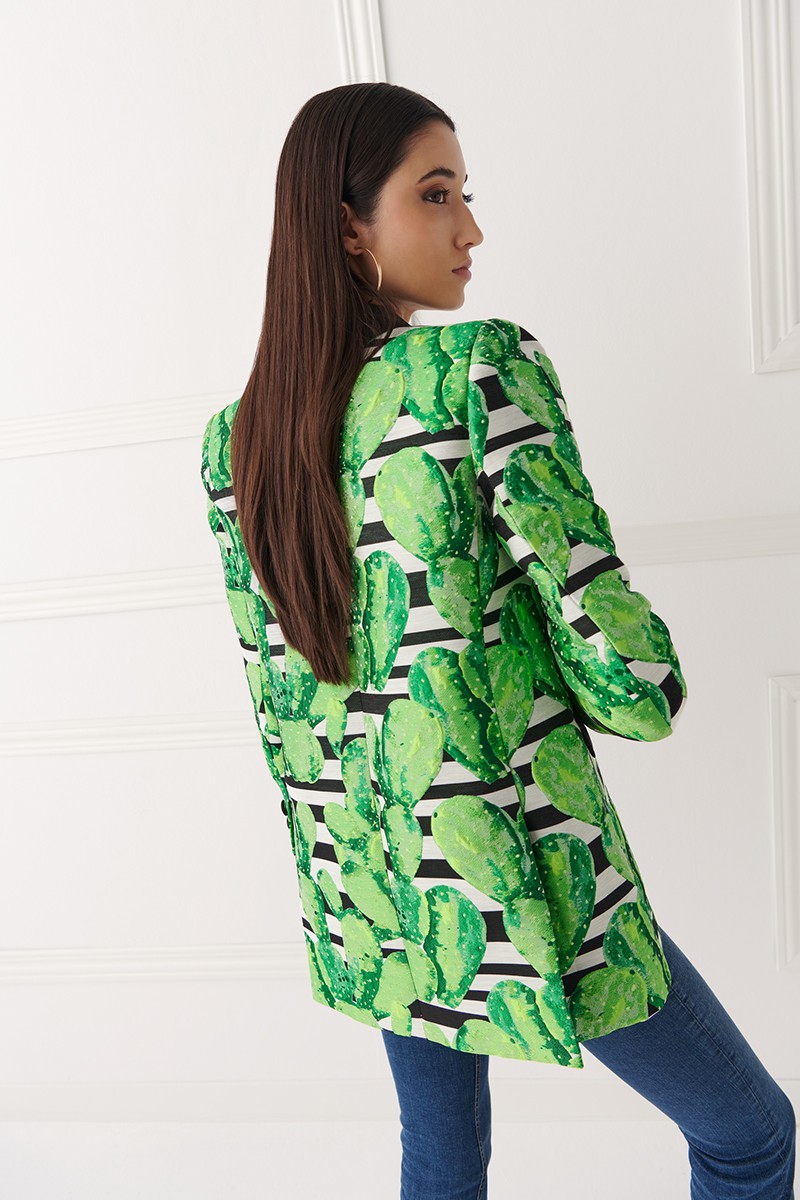 chaqueta americana de jacquard estampada en tonos verde y negros comprar online