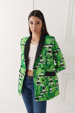 chaqueta americana de jacquard estampada en tonos verde y negros comprar online comprar coleccion otono invierno tendencias 2023 apparentia