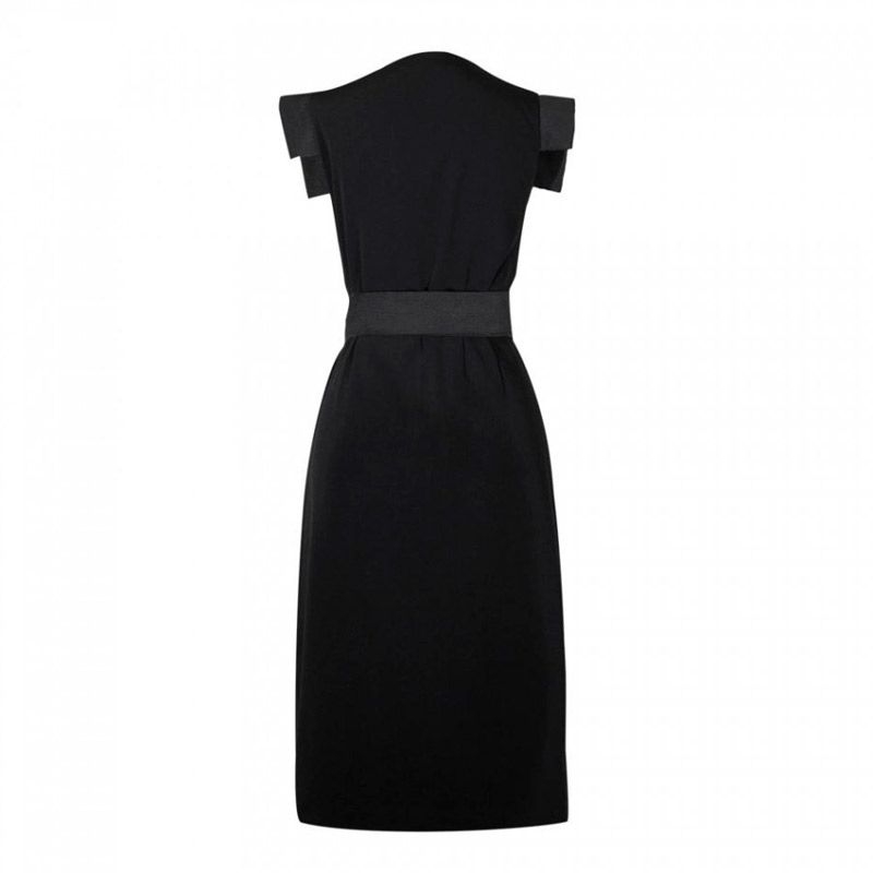 vestido negro de fiesta midi con abertura en la pierna y lazo en la cintura para bodas eventos fiestas coctel bautizo comunion de nubbe en apparentia