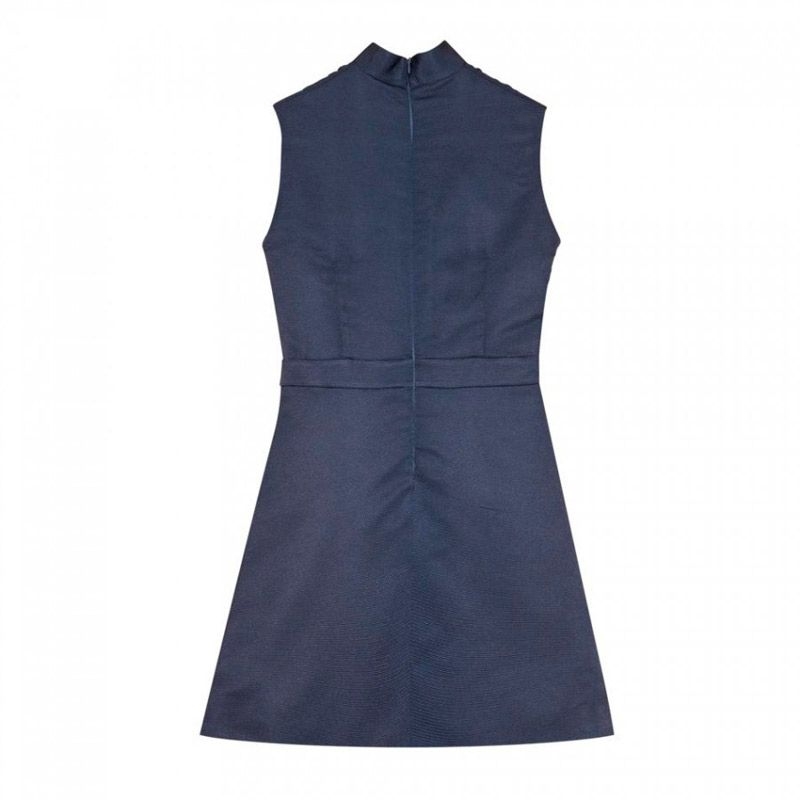 vestido azul de fiesta con lazo y cuello alto para boda fiesta evento coctel bautizo comunion de nubbe en apparentia