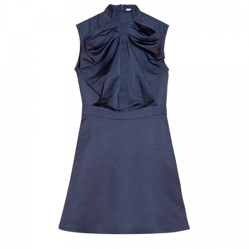 vestido de fiesta azul marino con lazo y cuello cisne para bodas eventos fiestas coctel bautizo de nubbe en apparentia