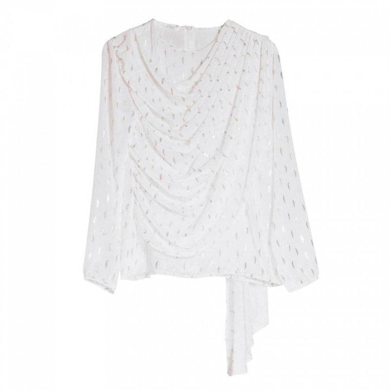 blusa de fiesta blanca con estampado de hojas doradas de manga larga de boda evento coctel bautizo comunion de nubbe en apparentia