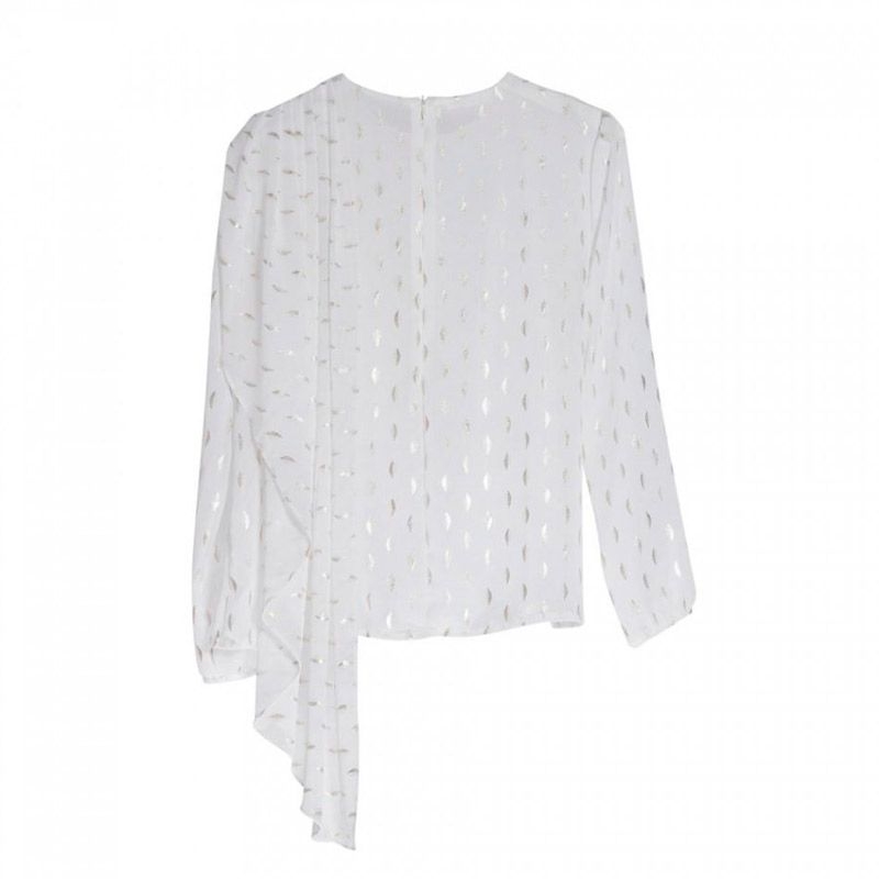 blusa de fiesta blanca con estampado de hojas doradas de manga larga de boda evento coctel bautizo comunion de nubbe en apparentia