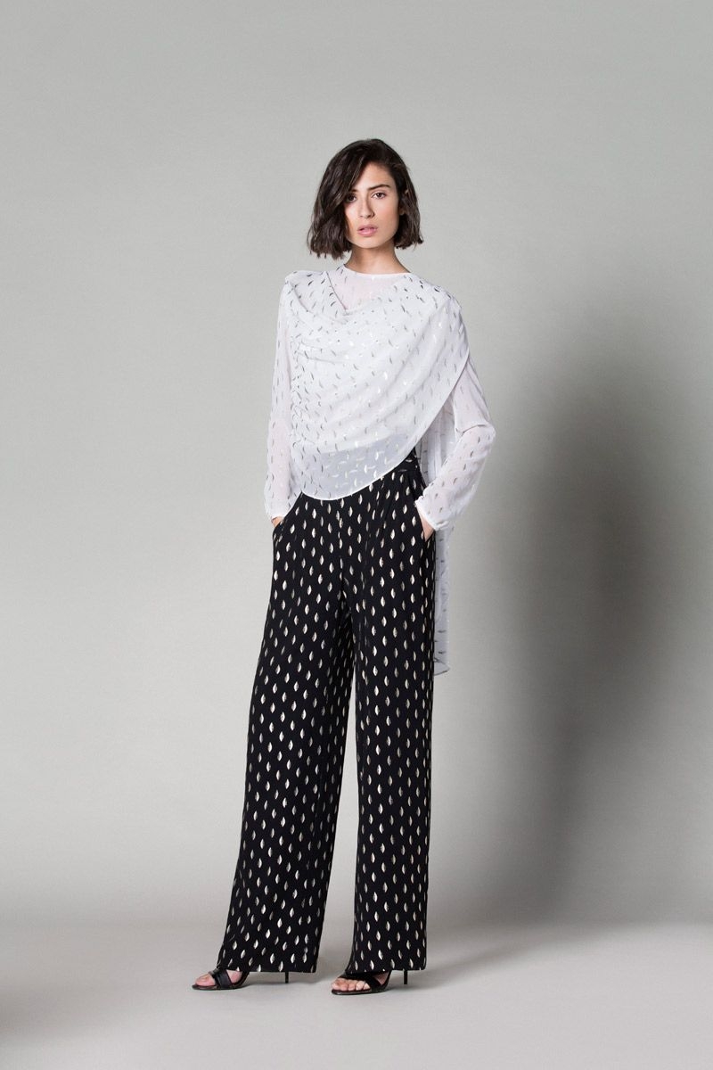 blusa de fiesta blanca con estampado de hojas doradas de manga larga de boda evento coctel bautizo comunion de nubbe en apparentia