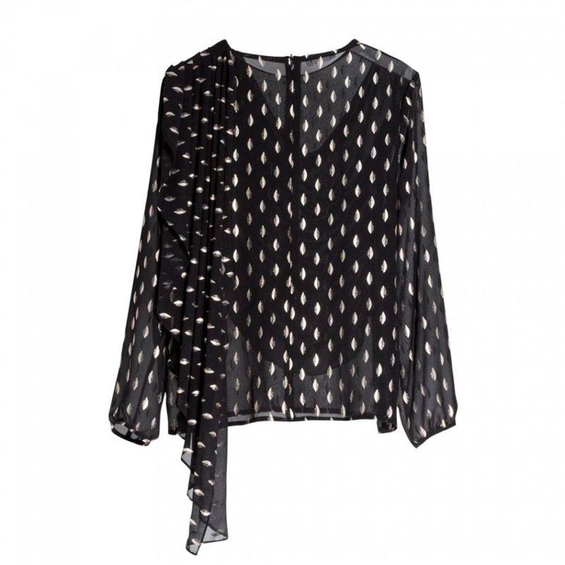 blusa de fiesta negra con estampado de hojas doradas de manga larga de boda evento coctel bautizo comunion de nubbe en apparentia