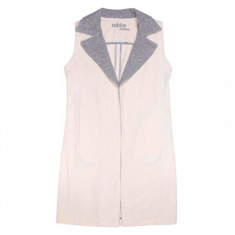 chaleco de lana largo blanco y gris