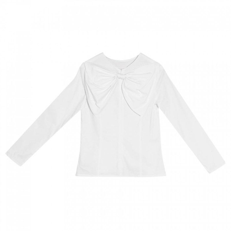 blusa de fiesta blanca con lazo en la espalda de nubbe en apparentia para bodas eventos bautizo 