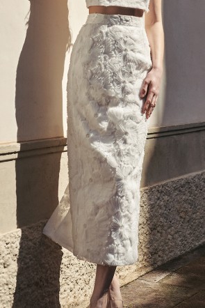 falda recta midi tul bordado flores con lentejuela blanco para novia, segundo vestido, fiesta, evento, gala, mama de comunion, 