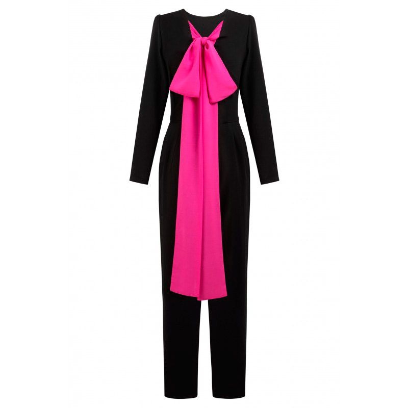 mono negro de manga larga con lazada y pernera estrecha de otono invierno de fiesta boda evento coctel bautizo comunion nochevieja de arimoka en apparentia