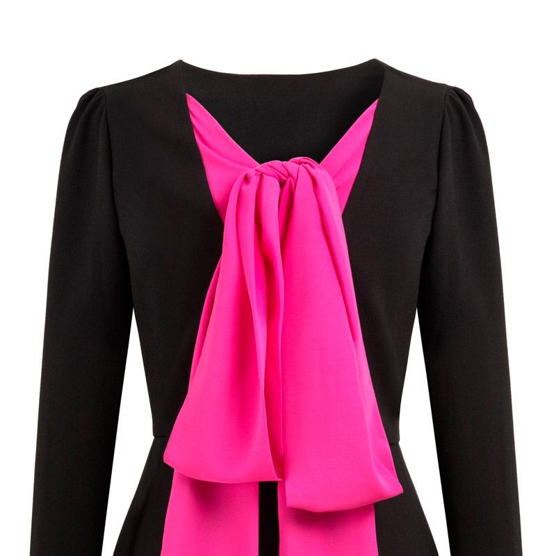 vestido de fiesta negro con lazo fucsia manga larga escote en la espalda de otono invierno de fiesta boda evento coctel bautizo nochevieja de arimoka en apparentia