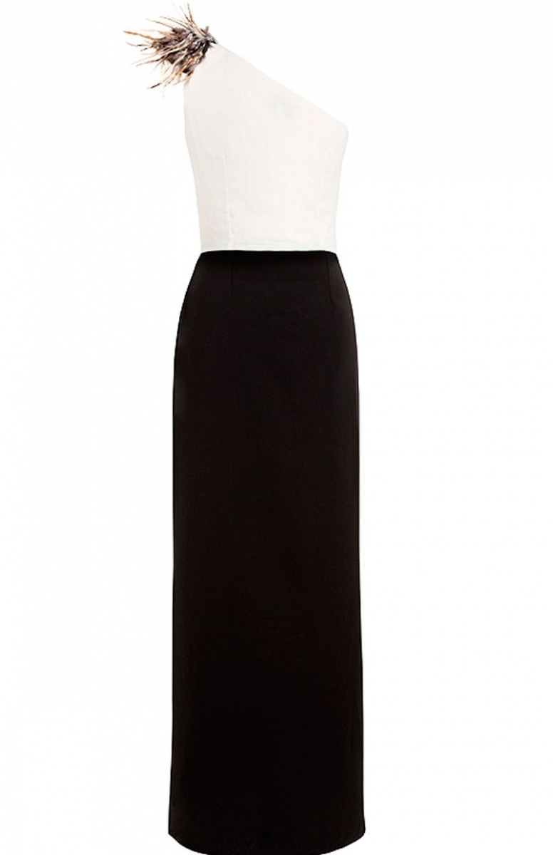 vestido largo asimetrico blanco y negro para fiestas bodas eventos coctel nochevieja de arimoka en apparentia