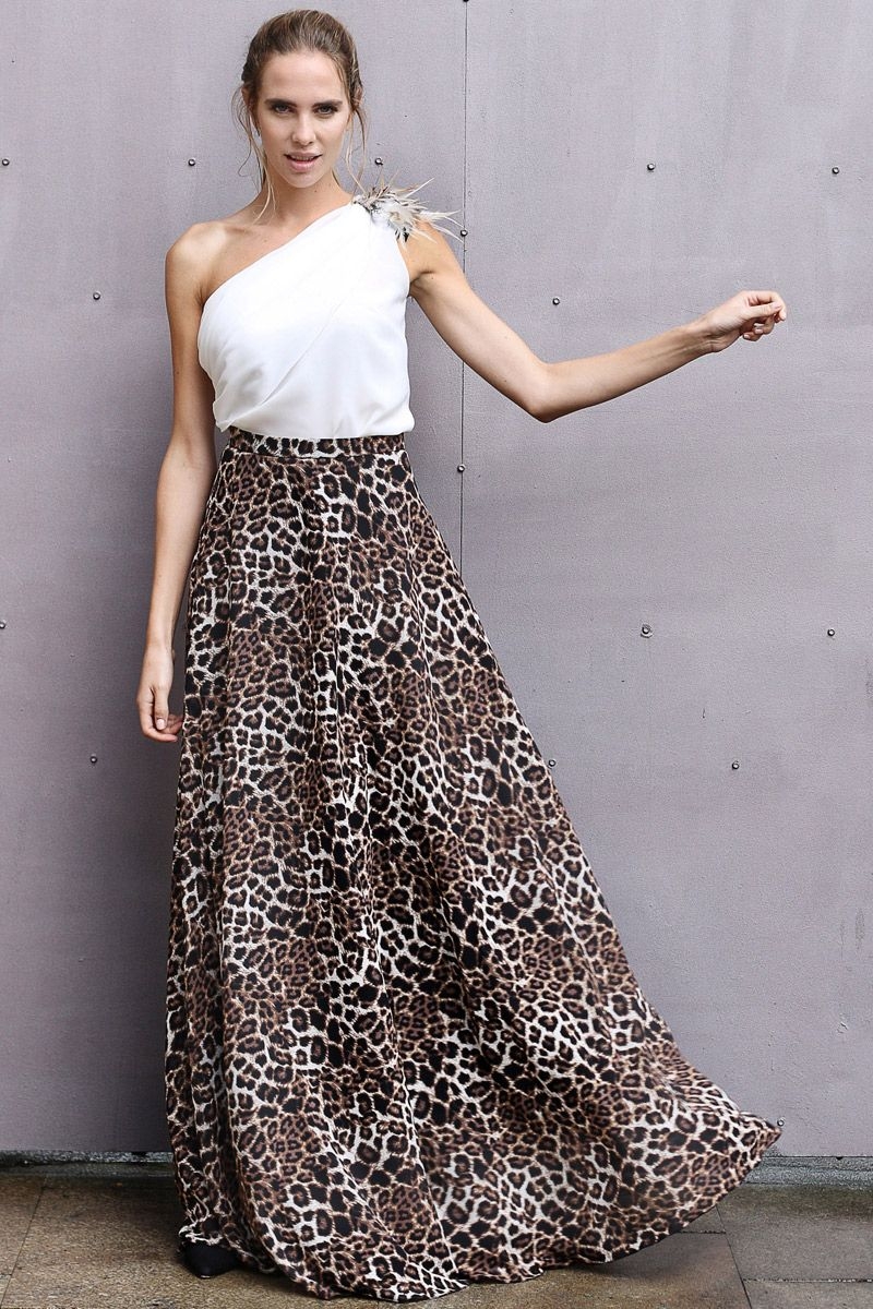 falda de vuelo larga con estampado animal print de leopardo para bodas fiestas eventos coctel nochevieja de arimoka en apparentia