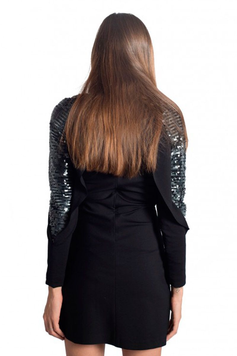 vestido negro corto ajustado de manga larga con lentejuelas de felipe albernaz en apparentia