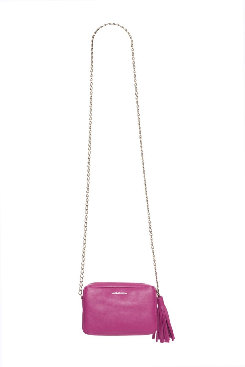 Bolso mini chic rosa fucsia de colgar con asa metalica lacambra