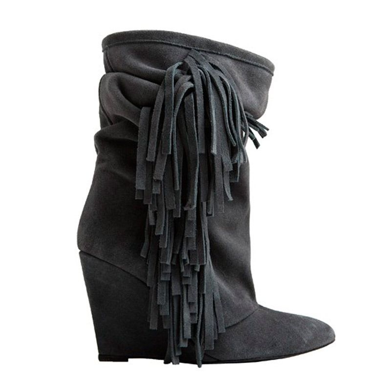 botin de ante gris con cuna y flecos de mas 34 en apparentia