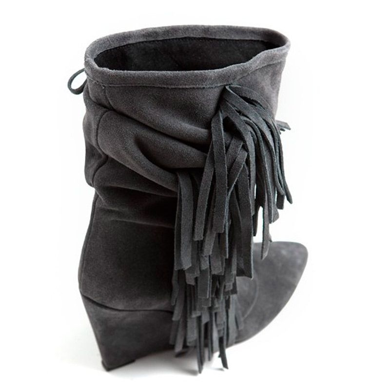 botines de ante gris con flecos y cuna de mas34 en apparentia