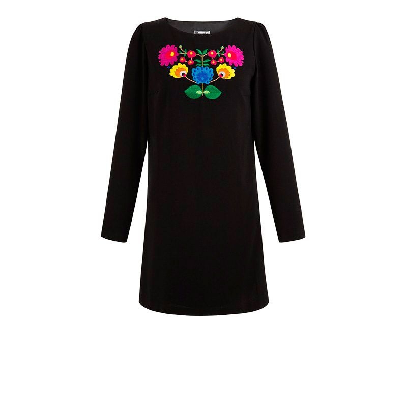 vestido negro de manga larga con flores bordadas de otono invierno para eventos fiestas oficina ocasiones especiales de arimoka en apparentia