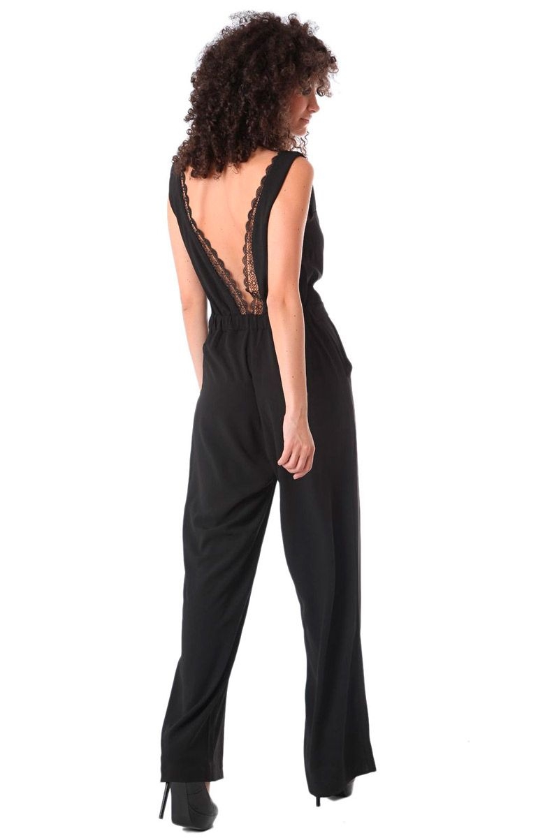 comprar online mono de fiesta negro con amplio escote en la espalda y pernera ancha de boda coctel eventos nochevieja de q2 en apparentia