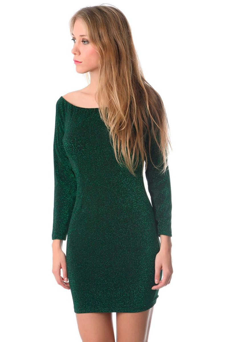 vestido verde ajustado con escote barco y manga larga para nochevieja eventos y fiestas de q2 en apparentia