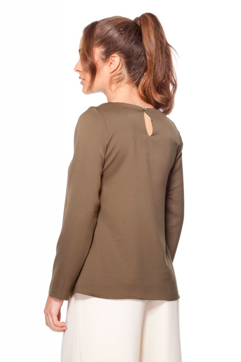 top verde caqui de manga larga asimetrico para fiesta evento nochevieja de rocknrom en apparentia