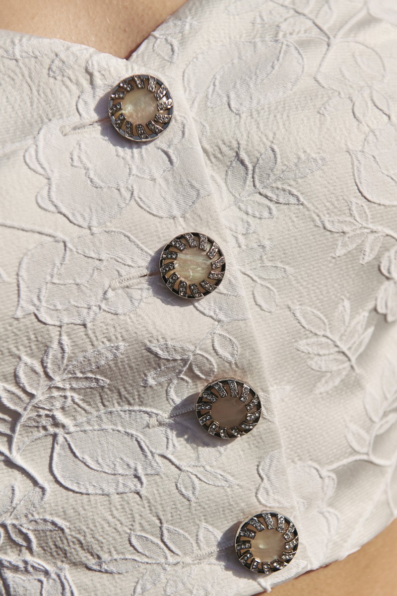 comprar conjunto de novia de top en jacquard brocado flores blanco joya con escote corazon para mama de comunion, bautizo para novia civil o boda informal