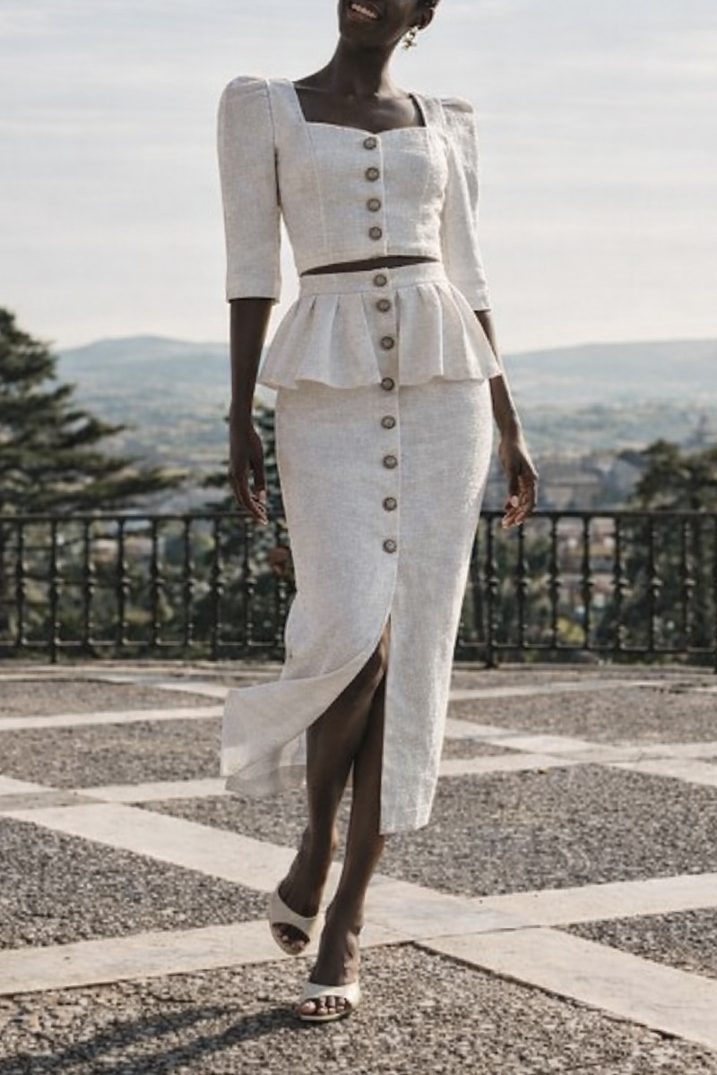 comprar online conjunto de novia de top en jacquard brocado flores blanco joya con escote corazon para mama de comunion, bautizo para novia civil o boda informal