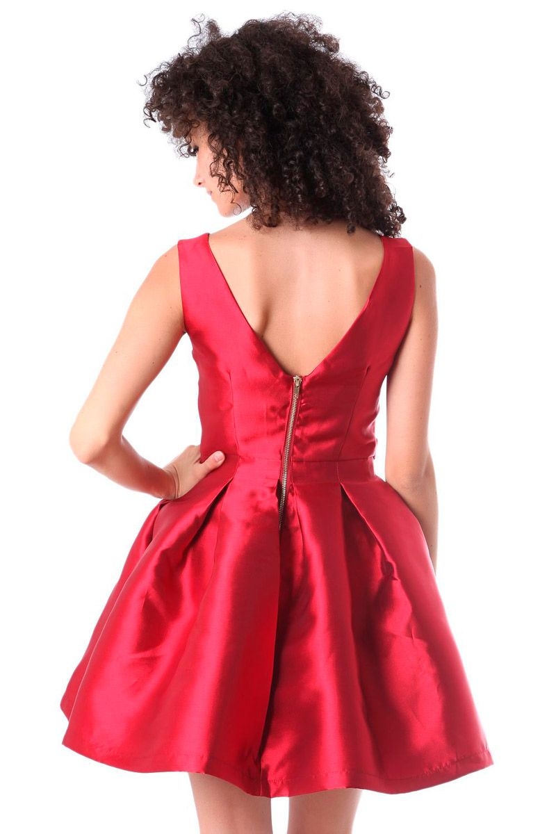 vestido de fiesta rojo con lazo y falda de vuelo para nochevieja de q2 en apparentia