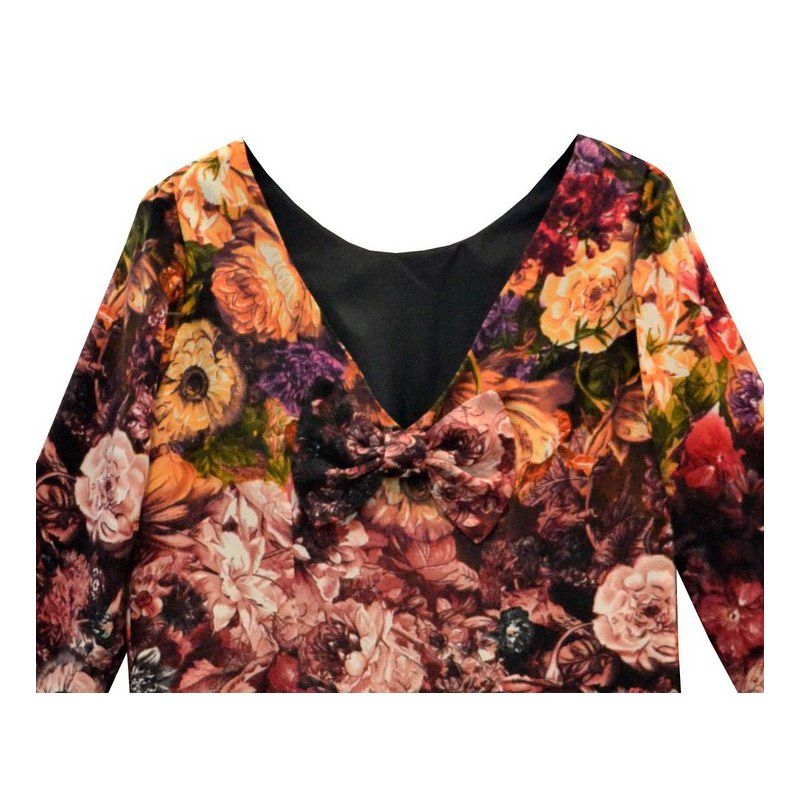 vestido de flores recto de manga larga de fiesta de arimoka