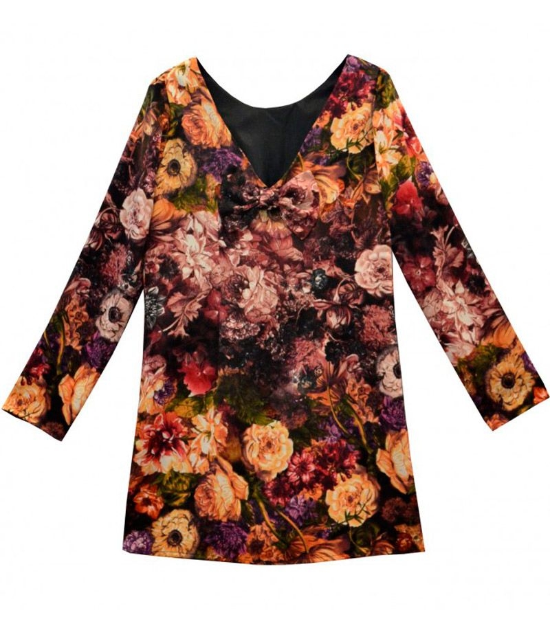 vestido de flores recto de manga larga de fiesta de arimoka