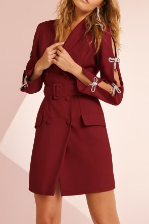 comprar online vestido esmoquin corto en crepe burdeos para invitadas, fiesta ,eventos, navidad, otoño-invierno