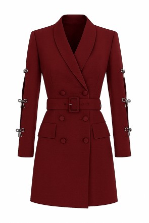 vestido esmoquin corto en crepe burdeos para invitadas, fiesta ,eventos, navidad, otoño-invierno