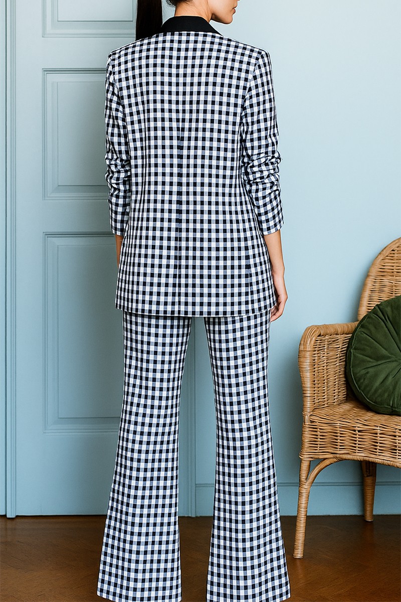 comprar traje de vestir de blazer y pantalon de cuadro vichy blanco y negro para invitada evento, boda, trabajo