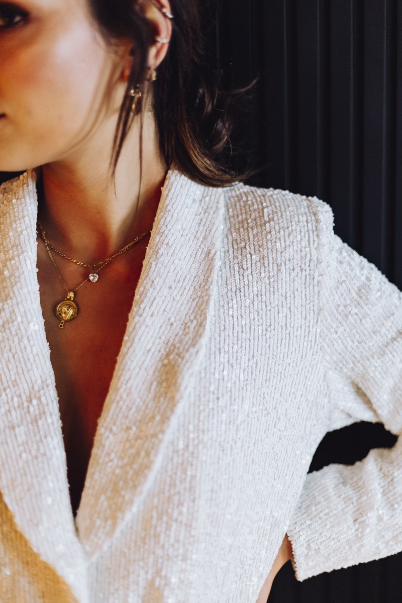 traje para novia de chaqueta y pantalon de lentejuelas blancas para boda íntima, segundo vestido de novia, preboda, evento de trabajo, fiesta