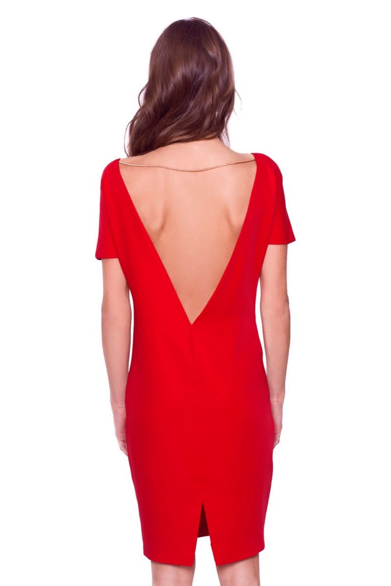 vestido rojo de manga corta con escote en la espalda de fiesta de felipe albernaz en apparentia