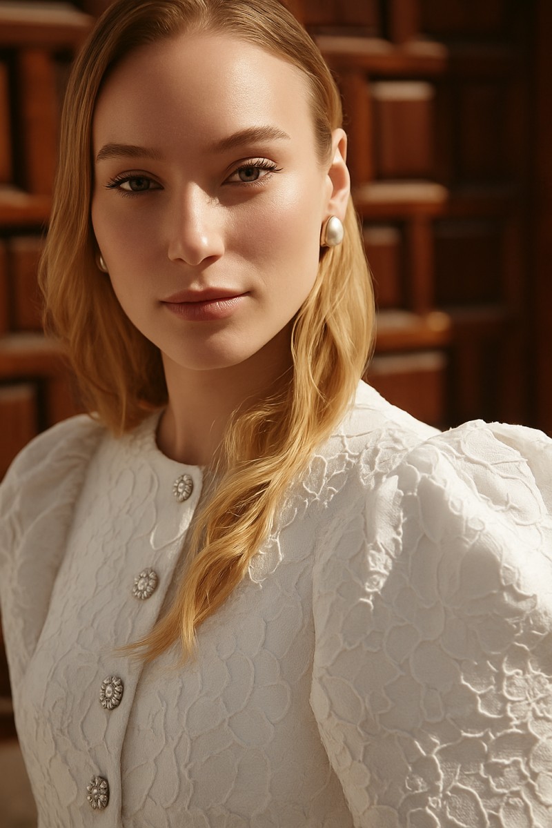 vestido brocado midi con peplum manga abullonada con boton joya para novias civil comprar online