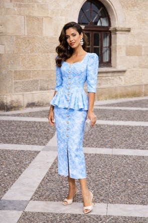 Vestido azul con manga francesa para mama comunion comprar online