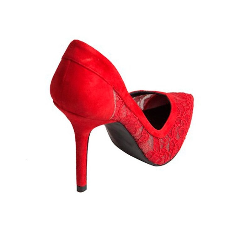 salones rojos de ante y encaje con tacon de 10 centimetros para boda fiesta evento coctel bautizo comunion de mas34 en apparentia