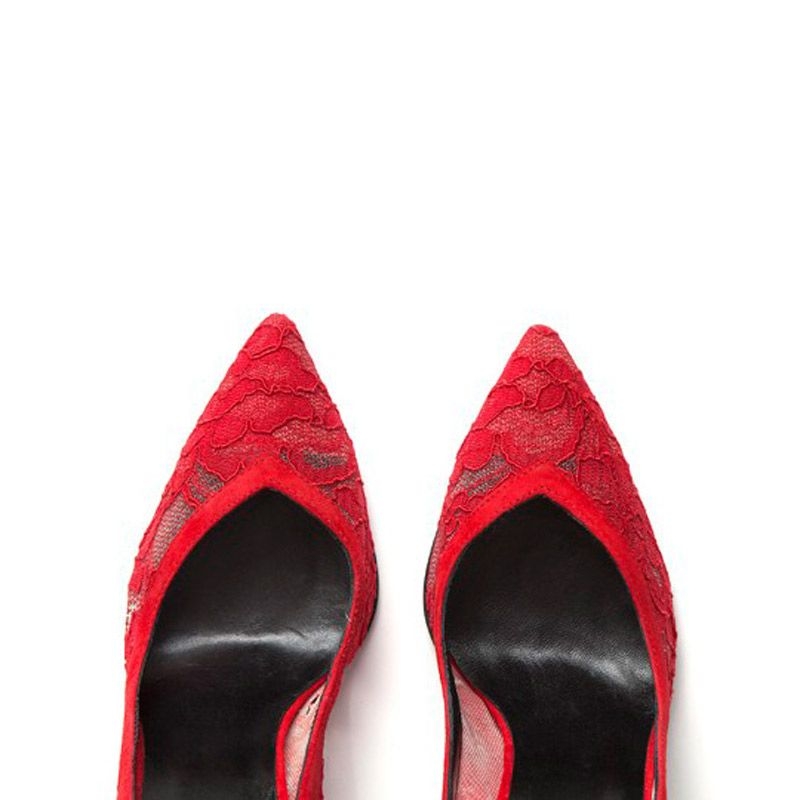 stilettos rojos de ante y encaje con tacon de 10 centimetros para boda fiesta evento coctel bautizo comunion de mas34 en apparentia