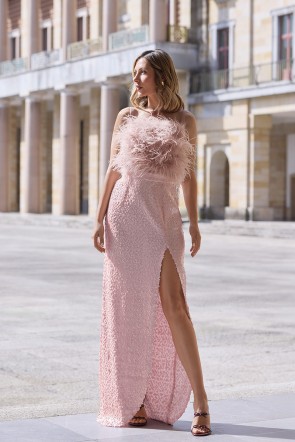 Falda con abertura pierna con lentejuelas en tonos rosa palo, para invitadas a boda de dia, noche,  graduacion, shoponline, apparentia, confirmacion, boda 