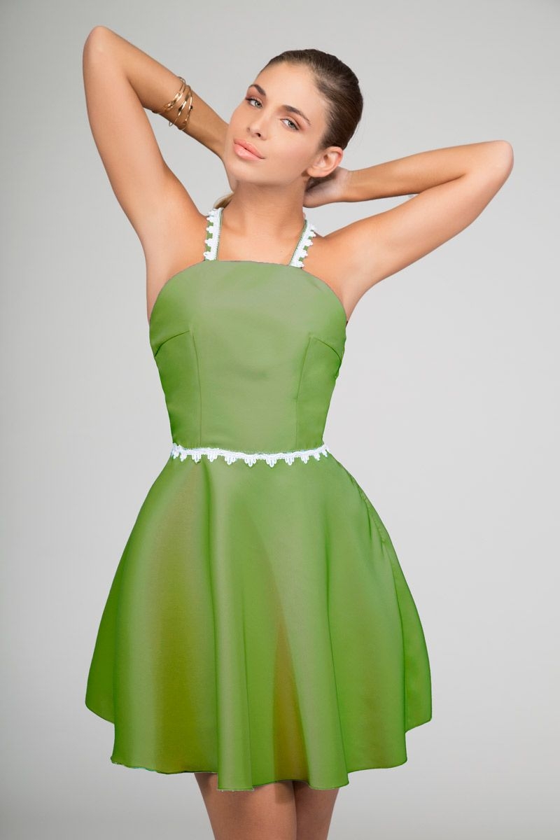vestido corto de fiesta verde con tirantes falda de vuelo de primavera verano para boda fiesta evento coctel bautizo comunion de daluna en apparentia