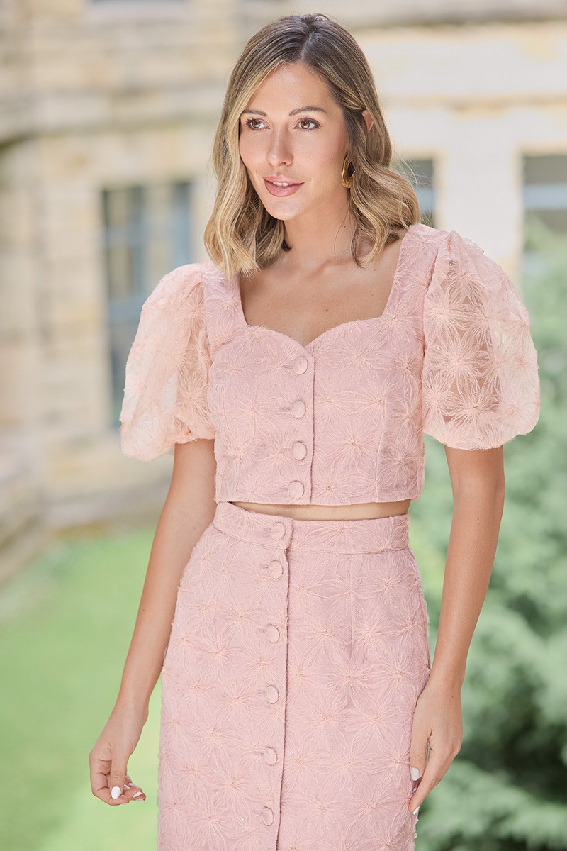 comprar Falda de fiesta en tul rosa palo bordado con motivo de flores para invitadas a boda de primavera/verano, mamá de comunión, bautizo, evento