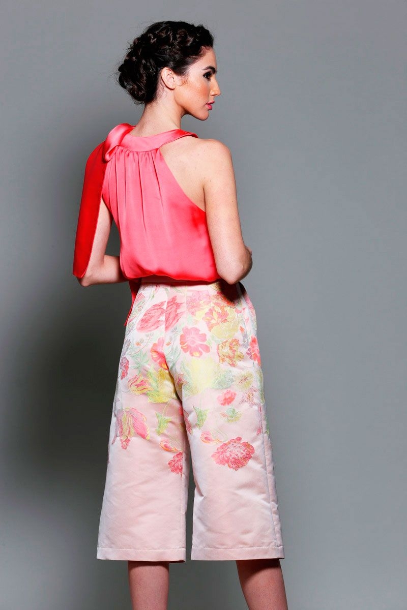 pantalones de fiesta rosas con estampado de flores para bodas eventos coctel bautizos comuniones graduaciones de primavera verano en apparentia