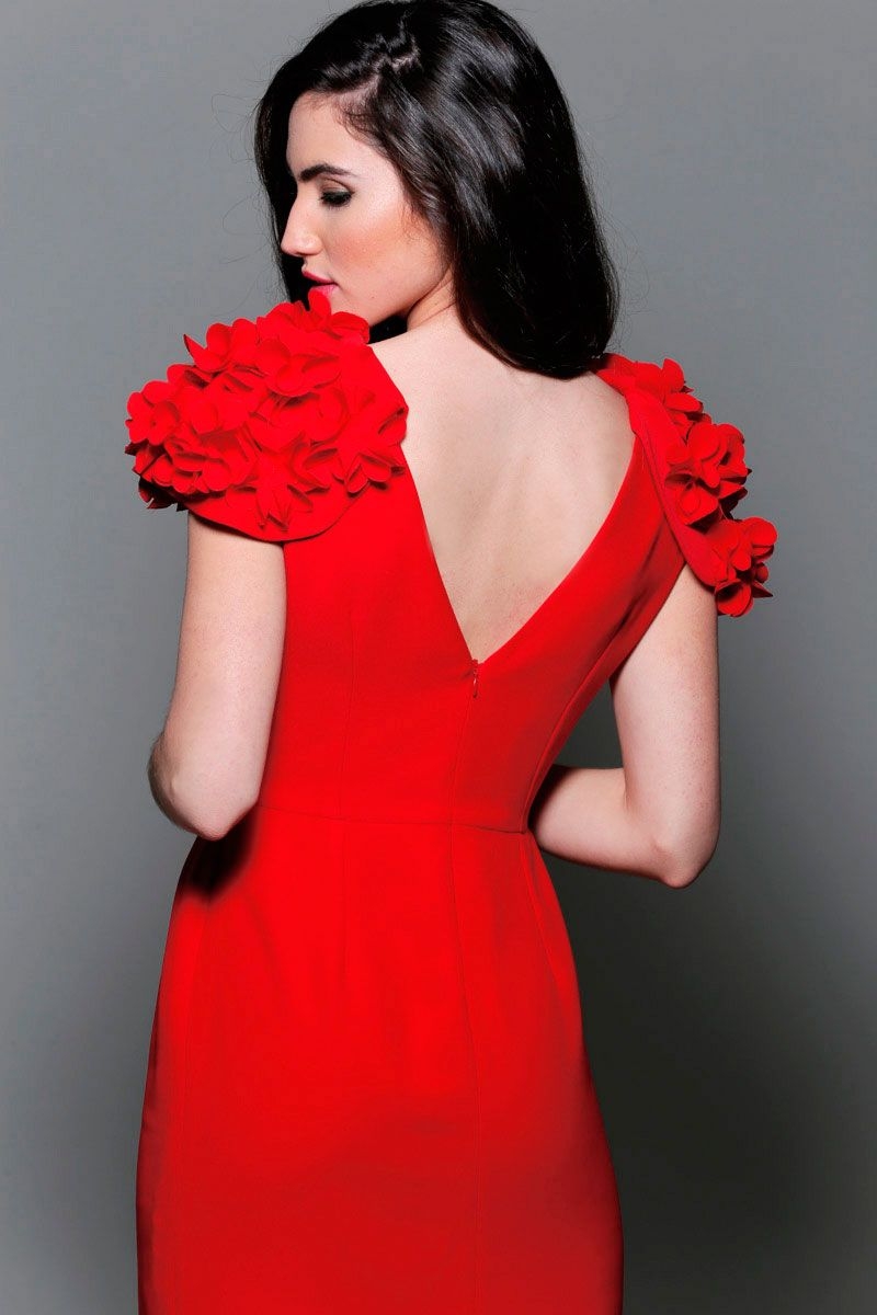 comprar online vestido de fiesta rojo corto con mangas de alas con flores para boda evento coctel graduacion comunion bautizo de primavera verano en apparentia collection