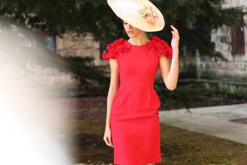 comprar online vestido de fiesta rojo corto con mangas de alas con flores para boda evento coctel graduacion comunion bautizo de primavera verano en apparentia collection 2016