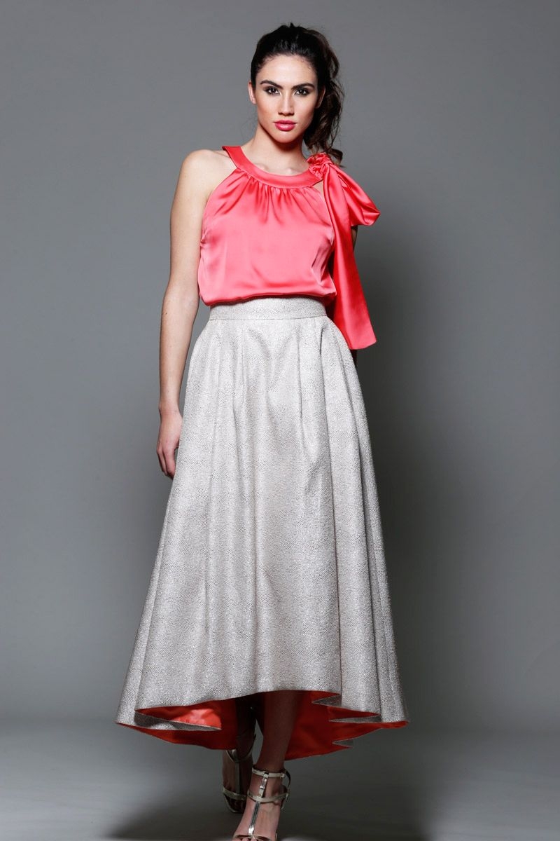 falda asimetrica brocada en color champan para boda fiesta evento coctel bautizo comunion graduacion de apparentia